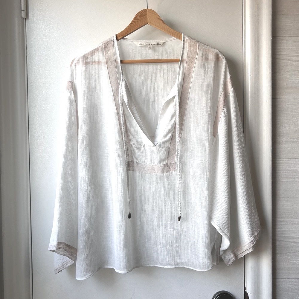 Rachel Roy Sheer Tie Front Blouse White